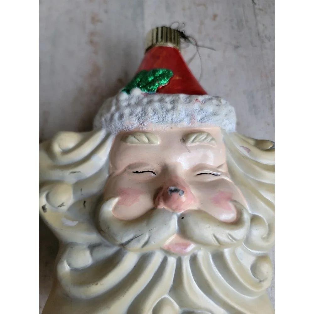Santa AS IS vintage star large ornament blow mold Xmas mistletoe glitter unique